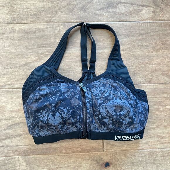 Victoria Sport Knockout Victoria's Secret Front Close Sports Bra 32D Black Print - Picture 1 of 11